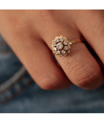 Bague vintage fleur striée zircone commande en ligne