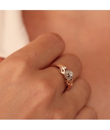 Bague ancienne volutes or rose diamant français