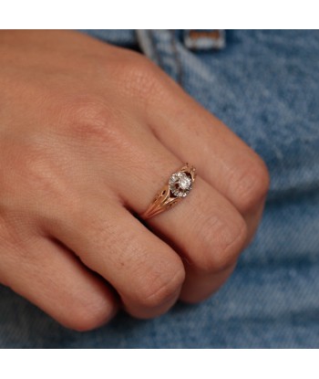 Bague ancienne volutes or rose diamant français