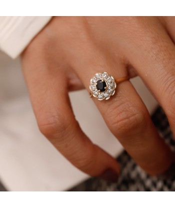 Bague marguerite saphir foncé et zircones la chaussure