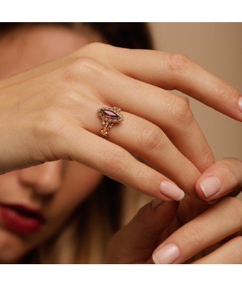 Bague dentelle perles fines et pierre violette votre