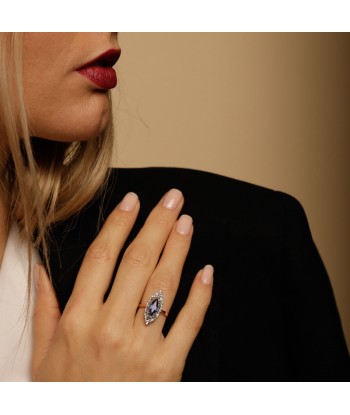 Bague navette pierre bleue nuit Jusqu'à 80% De Réduction