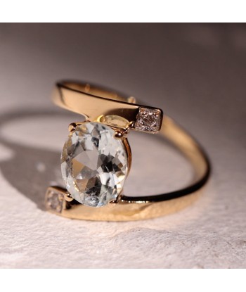 Bague croisée aigue marine et diamants solde