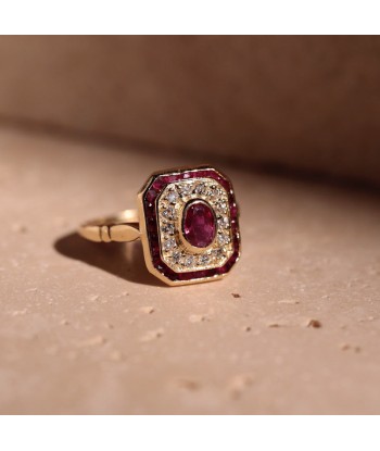 Bague hexagonale années 80' rubis Par le système avancé 