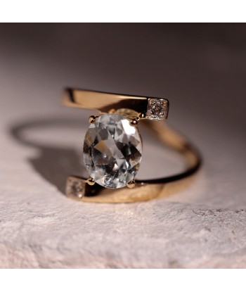 Bague croisée aigue marine et diamants solde