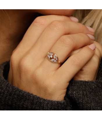 Bague vintage délicate feuillages diamants pas cher 