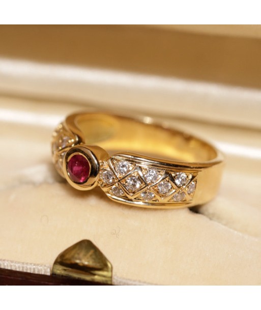 Bague vintage ronde rubis et diamants Paris Déstockage Promo