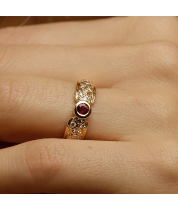 Bague vintage ronde rubis et diamants Paris Déstockage Promo