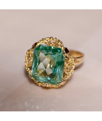 Bague cocktail vintage pierre bleu vert les ctes