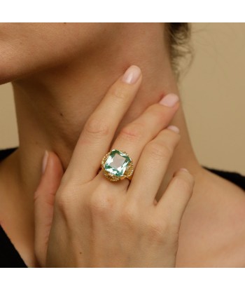 Bague cocktail vintage pierre bleu vert les ctes