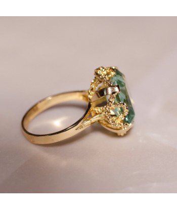 Bague cocktail vintage pierre bleu vert les ctes