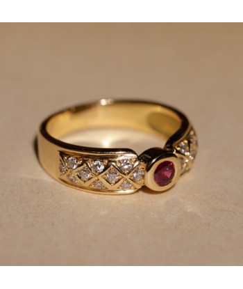 Bague vintage ronde rubis et diamants Paris Déstockage Promo