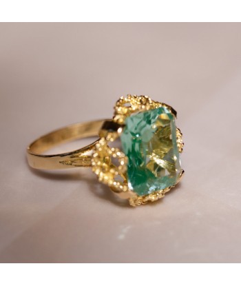 Bague cocktail vintage pierre bleu vert les ctes