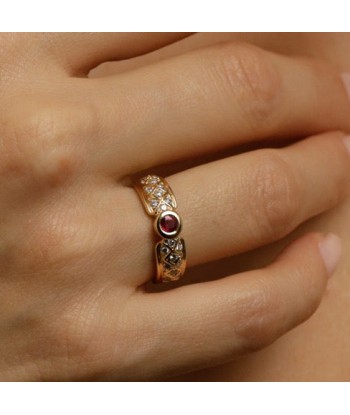 Bague vintage ronde rubis et diamants Paris Déstockage Promo