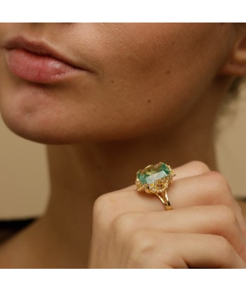 Bague cocktail vintage pierre bleu vert les ctes