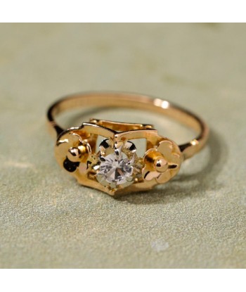 Bague fleurs zircone central solde