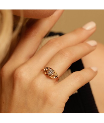 Bague fleurs zircone central solde