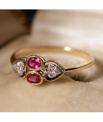 Bague ancienne or 18 carats rubis et petits coeur diamants ouvre sa boutique