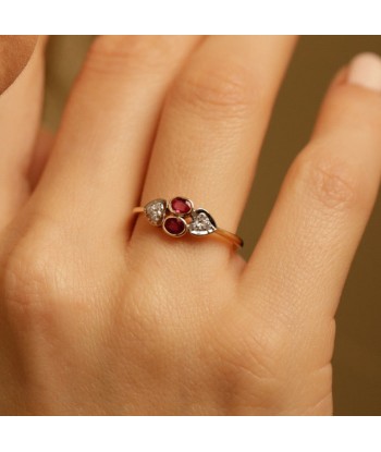 Bague ancienne or 18 carats rubis et petits coeur diamants ouvre sa boutique