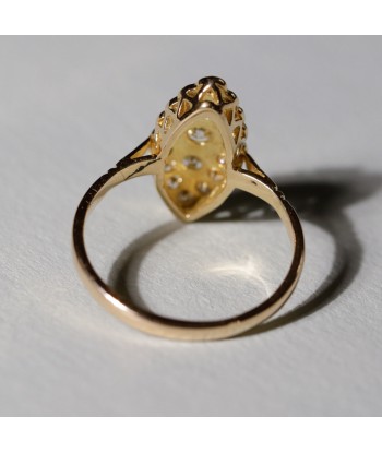 Bague marquise chaton ajouré or jaune et diamants de la marque