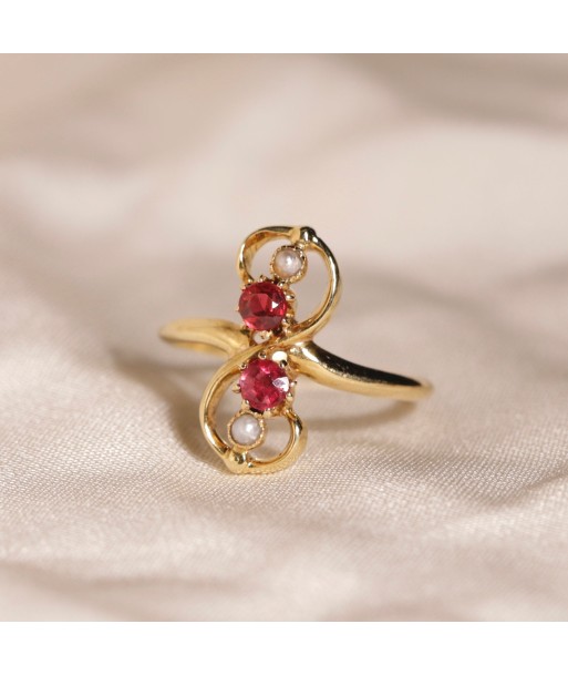 Bague vintage infini pierres rouges et perles Comparez plus de prix