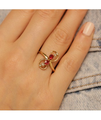 Bague vintage infini pierres rouges et perles Comparez plus de prix