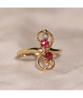 Bague vintage infini pierres rouges et perles Comparez plus de prix