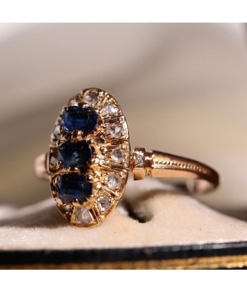 Bague marquise saphirs carré diamants sur le site 