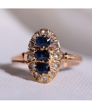 Bague marquise saphirs carré diamants sur le site 