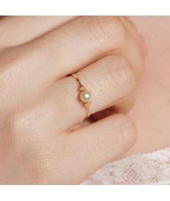 Bague solitaire perle de culture palmettes en linge