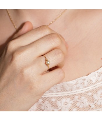 Bague solitaire perle de culture palmettes en linge