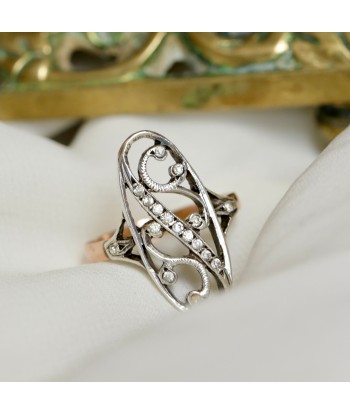 Bague marquise 1900 or et argent pas cheres