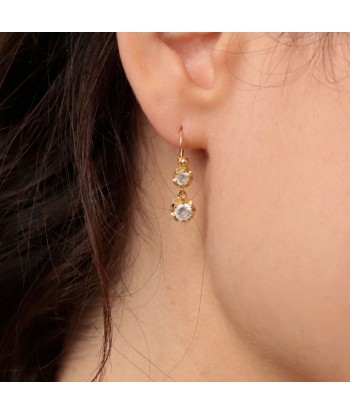 Boucles d'oreilles dormeuses fleurs pierres blanches ouvre sa boutique