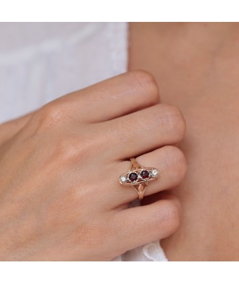 Bague marquise grenats & diamants soldes