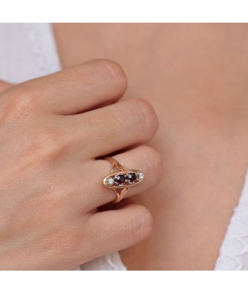 Bague marquise grenats & diamants soldes