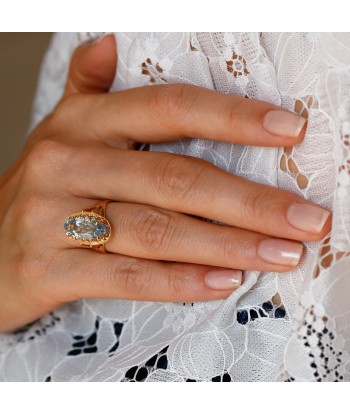 Bague navette pierre bleue paiement sécurisé