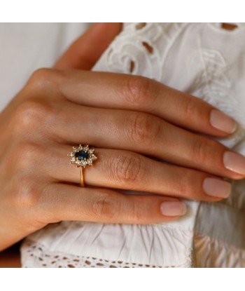 Bague marguerite saphir diamants serti épais soldes