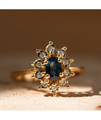 Bague marguerite saphir diamants serti épais soldes