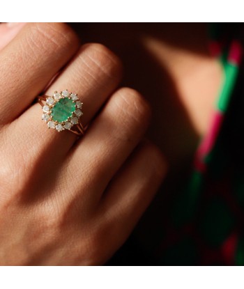 Bague marguerite émeraude lumineuse diamants offre 