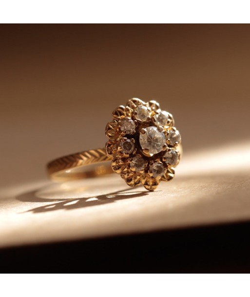 Bague vintage fleur striée zircone solde