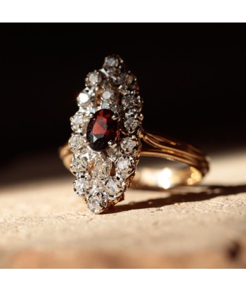 Bague marquise vintage grenat et diamants soldes