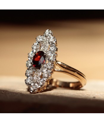 Bague marquise vintage grenat et diamants soldes