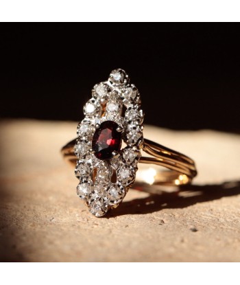 Bague marquise vintage grenat et diamants soldes