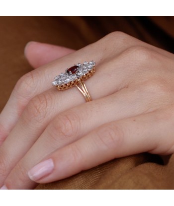 Bague marquise vintage grenat et diamants soldes