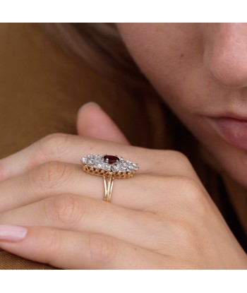 Bague marquise vintage grenat et diamants soldes