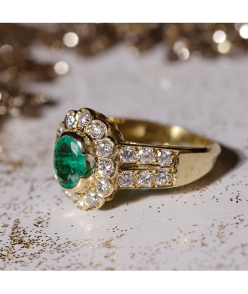 Bague marguerite xxl émeraude et diamants pas chere