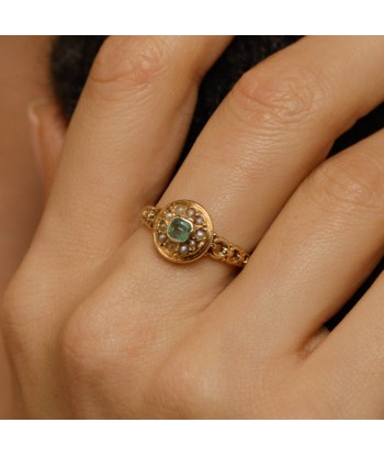 Bague ancienne pierre verte et perles de culture 50-70% off 