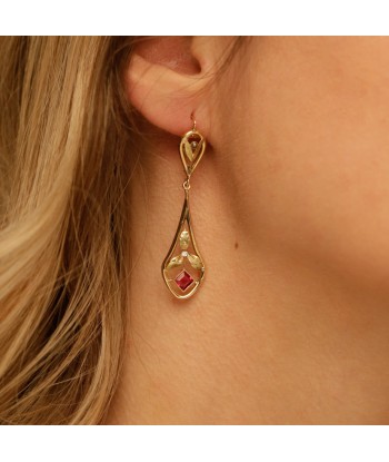 Boucles d'oreilles pendantes feuillages pierre rouge 50% de réduction en Octobre 2024