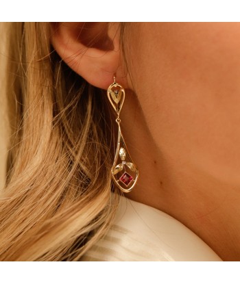 Boucles d'oreilles pendantes feuillages pierre rouge 50% de réduction en Octobre 2024