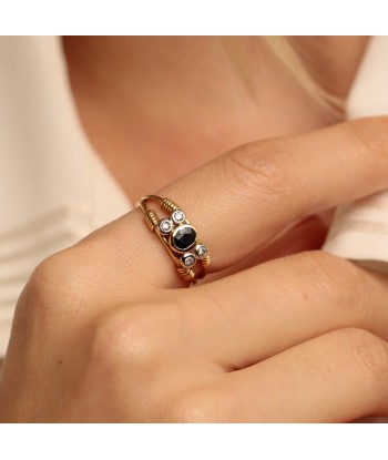 Bague saphir diamants fils d'or destockage